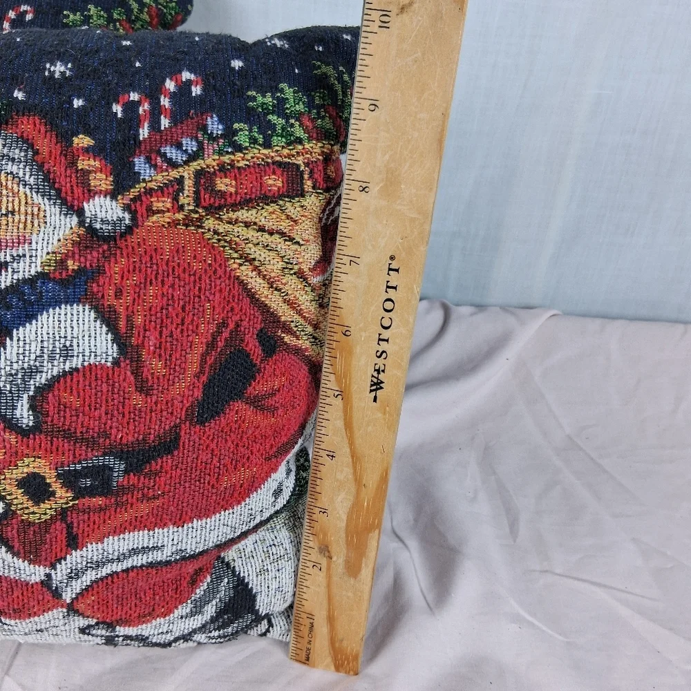 2 Tapestry Christmas Double Sided Reversible Throw Pillows Santa Ornaments Sofa